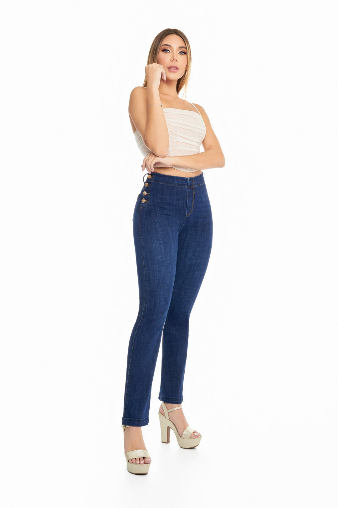 Side closure blue jeans