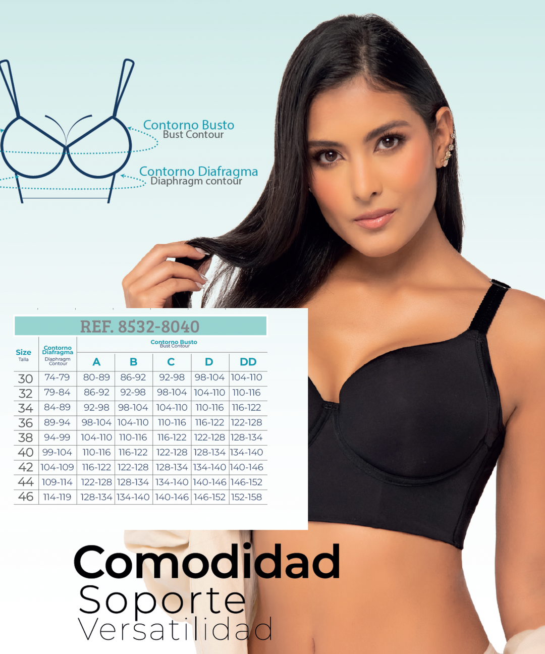 Chart size strapless bra