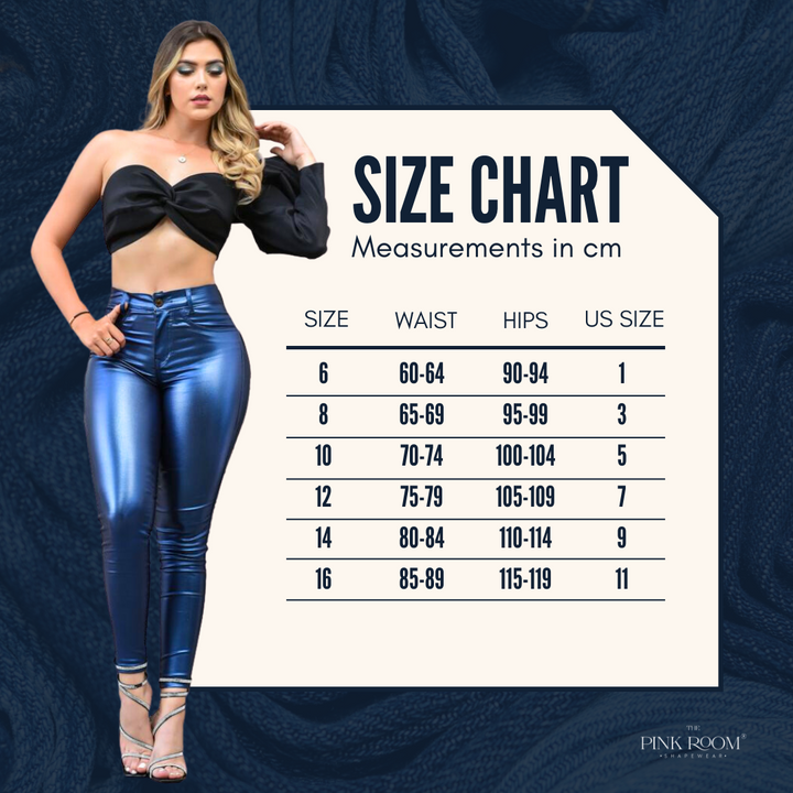 Size chart metallic jeans