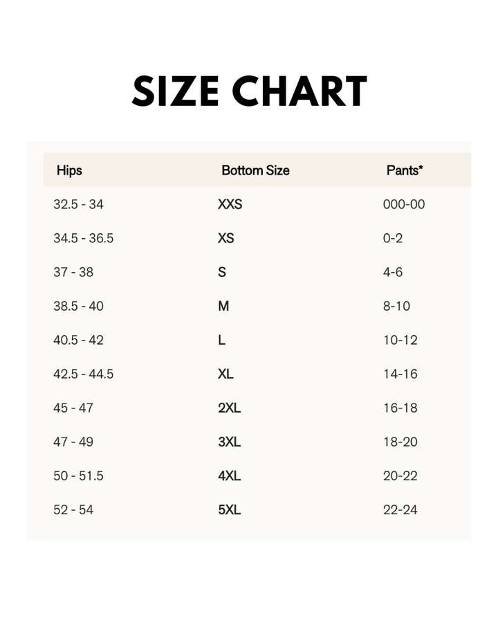 Size chart for shaper short