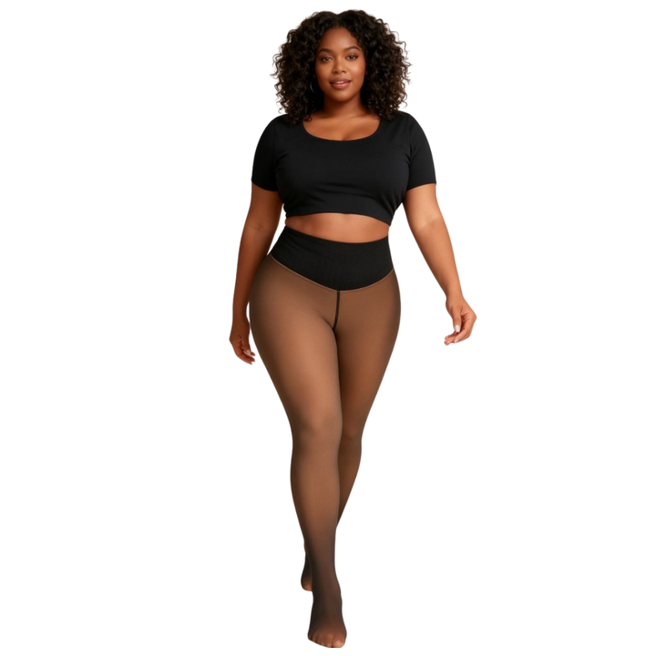 Woman fleece latte color tights on a white background